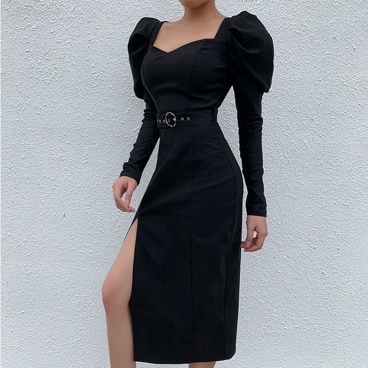 Women's Elegant Long Puff Sleeve Midi Dress with Sashes High Split Black Elegant Dress
Women's Elegant Long Puff Sleeve Midi Dress with Sashes High Split Black Elegant Dress