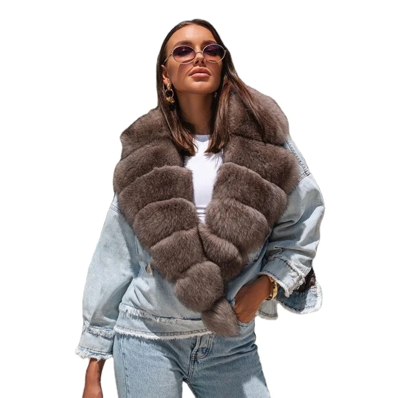2021 Ins Hot Sales Colorful Women Fur Coat Fur Denim Jacket with Fox Fur collar, Customized color
2021 Ins Hot Sales Colorful Women Fur Coat Fur Denim Jacket with Fox Fur collar, Customized color