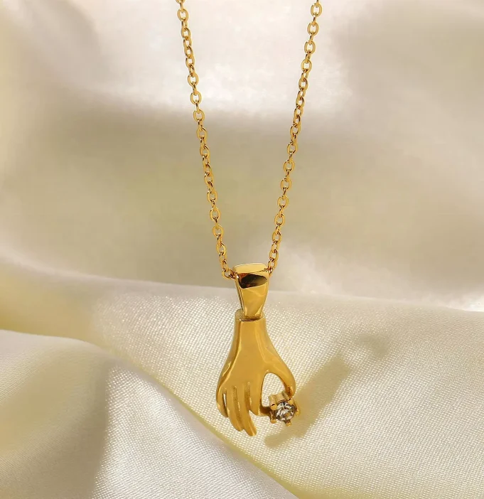 Wholesale Stainless Steel Hand Pendant Necklace 18K PVD Gold Plated Cubic Zircon Abstract Hand Pendant Necklace for Women, Silver gold
Wholesale Stainless Steel Hand Pendant Necklace 18K PVD Gold Plated Cubic Zircon Abstract Hand Pendant Necklace for Women, Silver gold