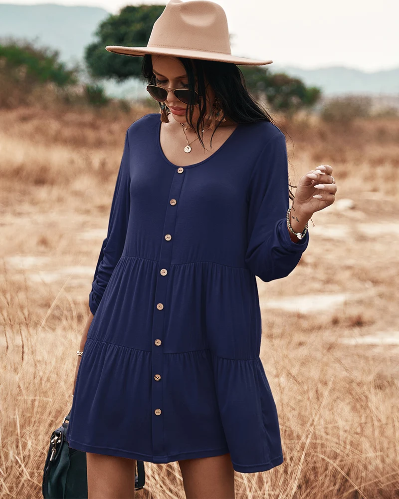2021 New Arrivals Dresses Women Casual Button Long Sleeve A-line Knitted T shirt Dress Lady Elegant Mini Dresses Wholesale
2021 New Arrivals Dresses Women Casual Button Long Sleeve A-line Knitted T shirt Dress Lady Elegant Mini Dresses Wholesale
