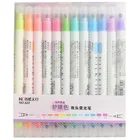 Stationery marker liquid high lighter pen Promotion Colorful Non-toxic Permanent Colored Double head highlighter 12pcs set