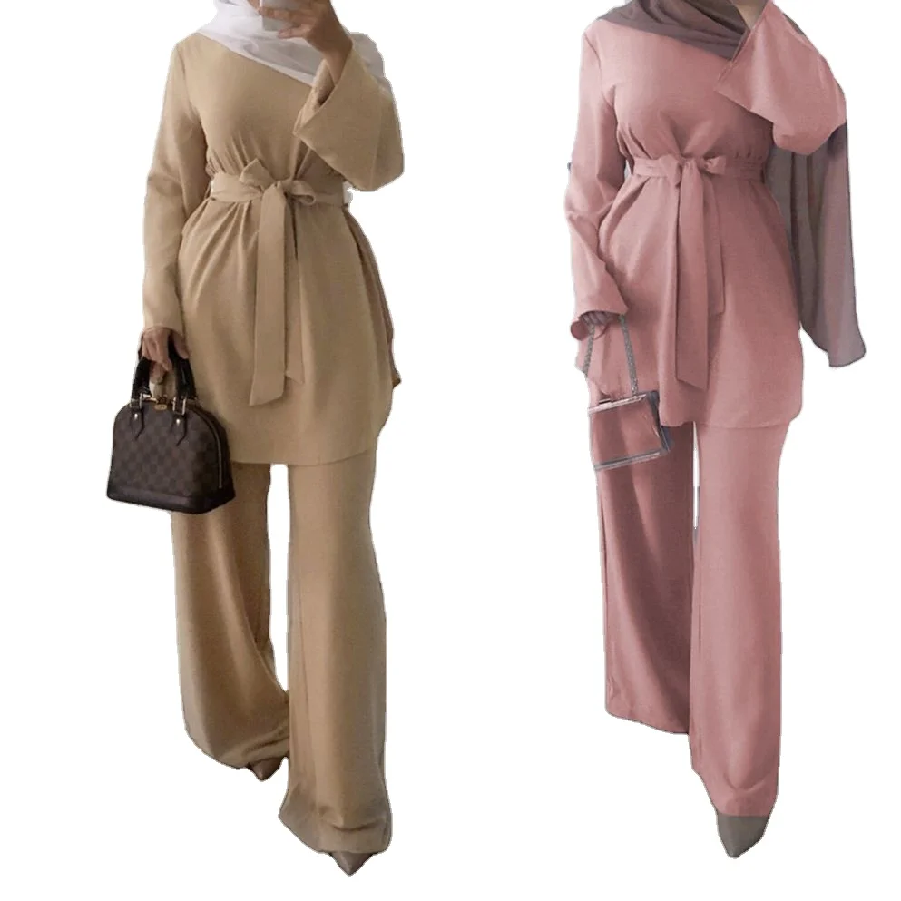 Modest Fashion Islamic Clothing Women Casual Blouse and Pants Suit with Tie, Beige,pink
Modest Fashion Islamic Clothing Women Casual Blouse and Pants Suit with Tie, Beige,pink