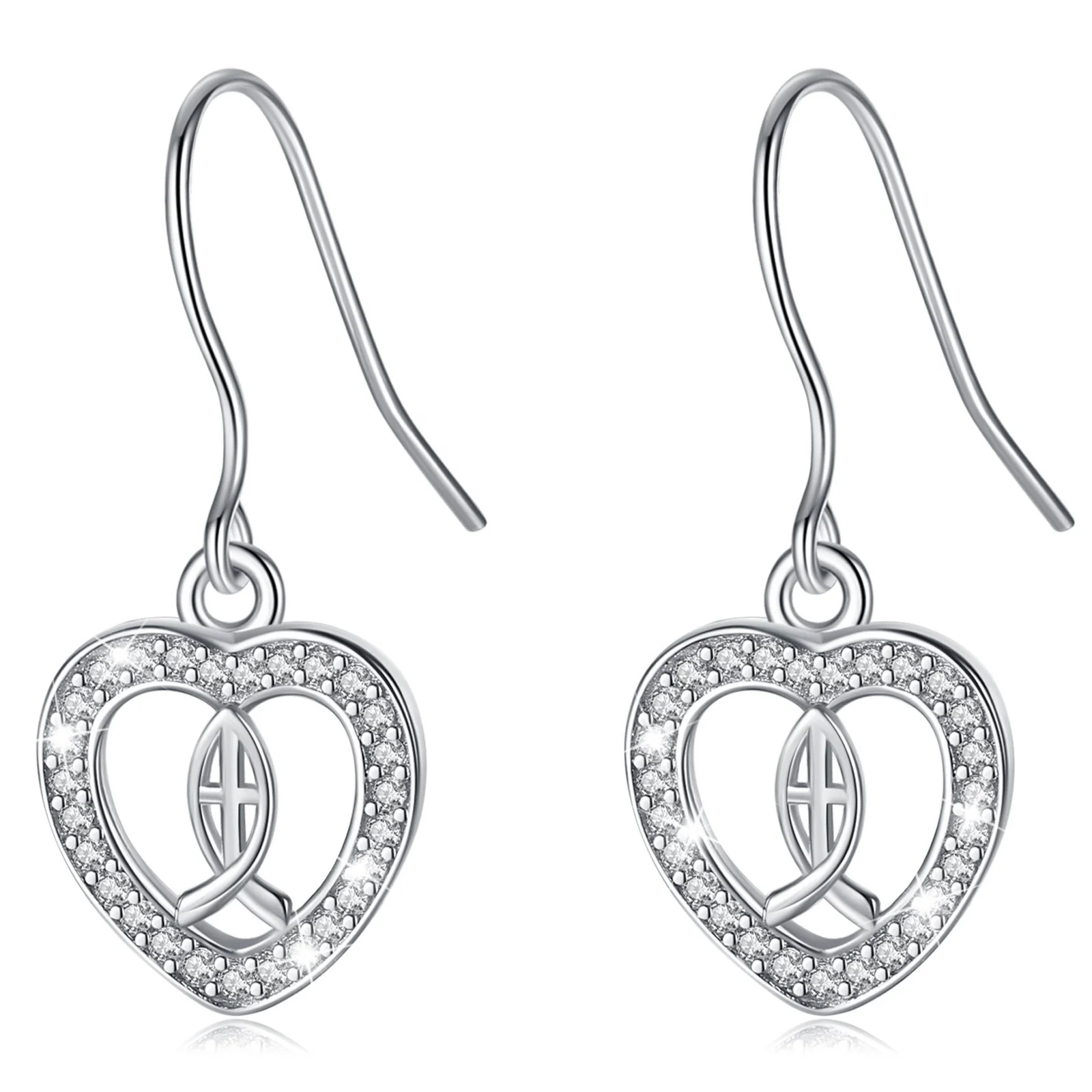 Merryshine 925 Sterling Silver Little Fish and Love Heart Shaped Drop Earrings for Women
Merryshine 925 Sterling Silver Little Fish and Love Heart Shaped Drop Earrings for Women