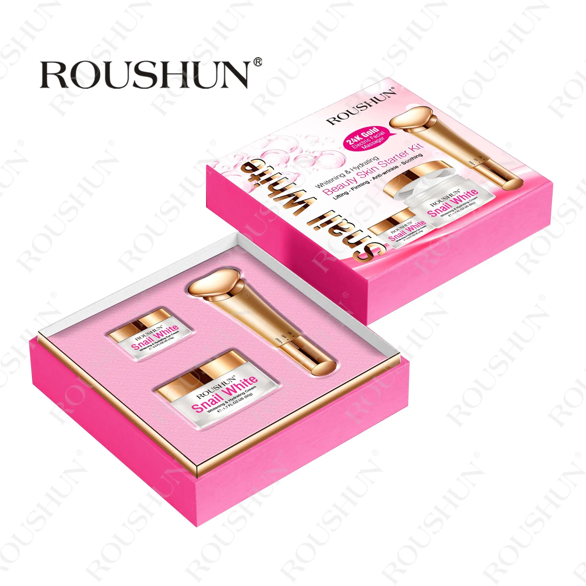 ROUSHUN Snail White Kit Face Cream,Eye Cream,24K Golden Massager Snail Extract Whitening Skin Care Set
ROUSHUN Snail White Kit Face Cream,Eye Cream,24K Golden Massager Snail Extract Whitening Skin Care Set