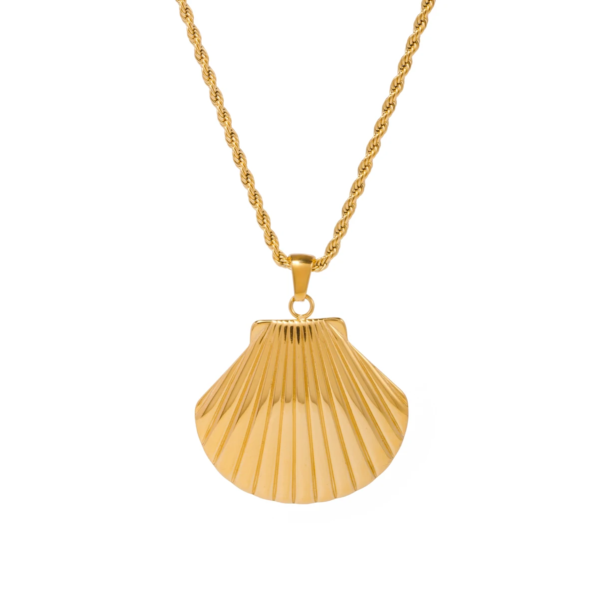 J&D New 18K Gold-plated Stainless Steel Jewelry For Women Twist Chain Shell Texture Scallop Pendant Necklace
J&D New 18K Gold-plated Stainless Steel Jewelry For Women Twist Chain Shell Texture Scallop Pendant Necklace