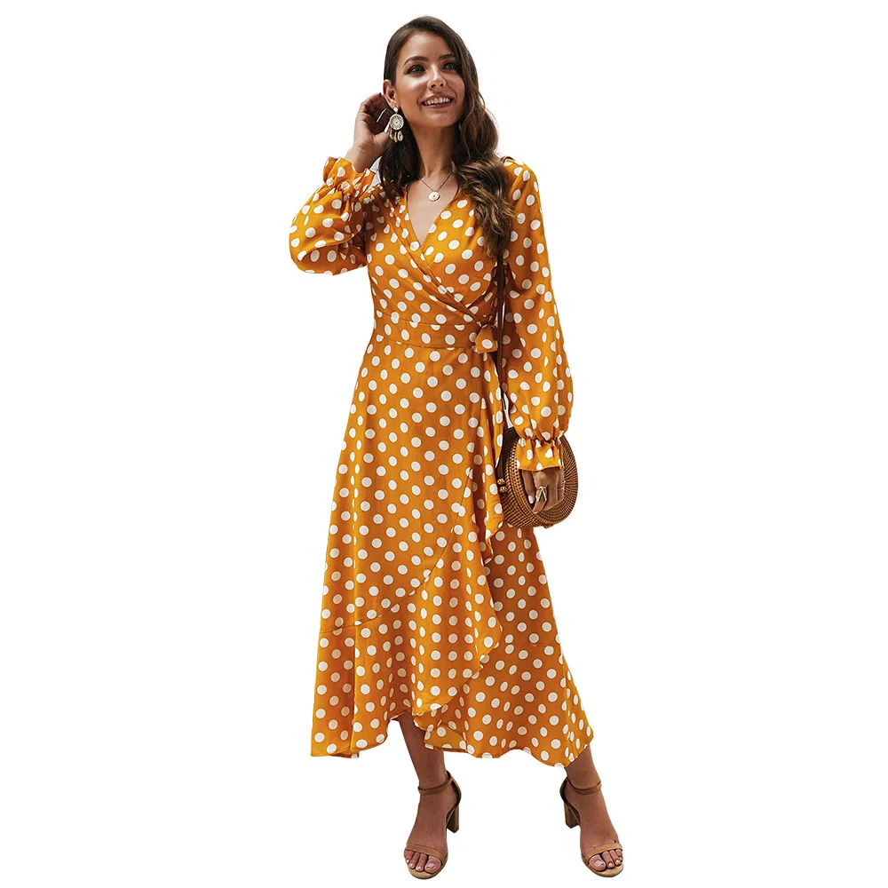 2020 New Arrival Women V Neck Polka Dot Ankle Length Long Sleeve Summer Maxi Long Casual Dresses
2020 New Arrival Women V Neck Polka Dot Ankle Length Long Sleeve Summer Maxi Long Casual Dresses