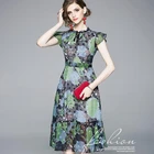 2019 Women Elegant Blue Knee-lenght Ruffles Chiffon Fashion Dress with Belt Super Fashion Party Dress
