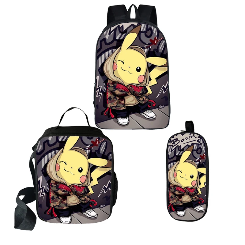 Fashion Print 3 Pieces/Set Bags Pikachu Printing School Backpack and Lunch Bag with Pencil Bag 3 pcs/set Kids School Bags, Black
Fashion Print 3 Pieces/Set Bags Pikachu Printing School Backpack and Lunch Bag with Pencil Bag 3 pcs/set Kids School Bags, Black