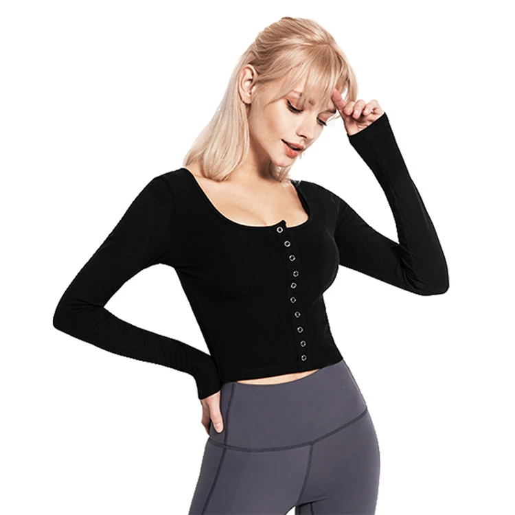 New women's blouse button tight elastic sexy gym tank top fitness yoga long sleeve top yoga, Customized colors
New women's blouse button tight elastic sexy gym tank top fitness yoga long sleeve top yoga, Customized colors