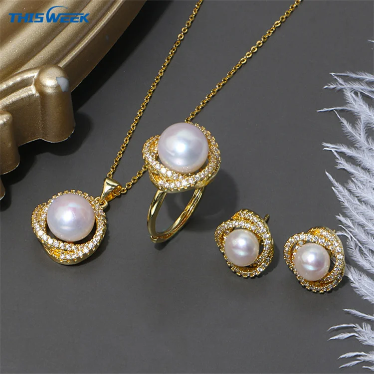 New Design Freshwater Pearl Necklace Ring Earring 3-piece Copper Plated Real Gold Jewelry Set
New Design Freshwater Pearl Necklace Ring Earring 3-piece Copper Plated Real Gold Jewelry Set