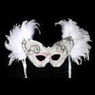 Decorative Halloween Party Costume Accessory Sliver Glitter eye mask with feather for sale