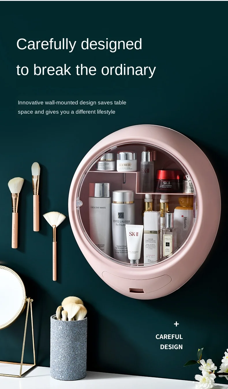 Ekologické domácí akrylové šperkovnice a kosmetické úložné boxy na make-up s montáží na stěnu bez otvorů