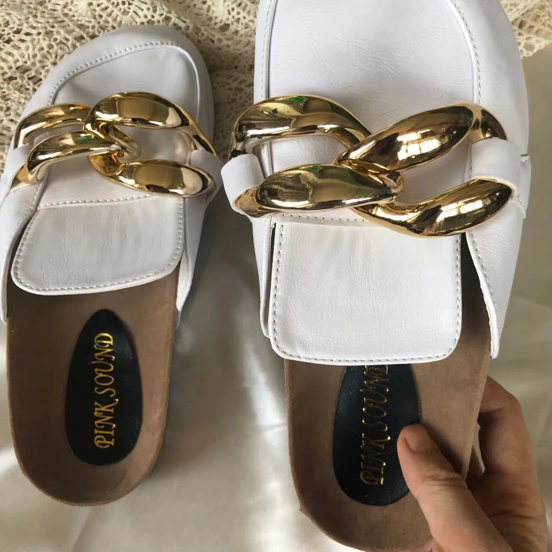 2021 new European and American gold chain casual fashion women's shoes solid color flat sandals mules, 3 colors
2021 new European and American gold chain casual fashion women's shoes solid color flat sandals mules, 3 colors