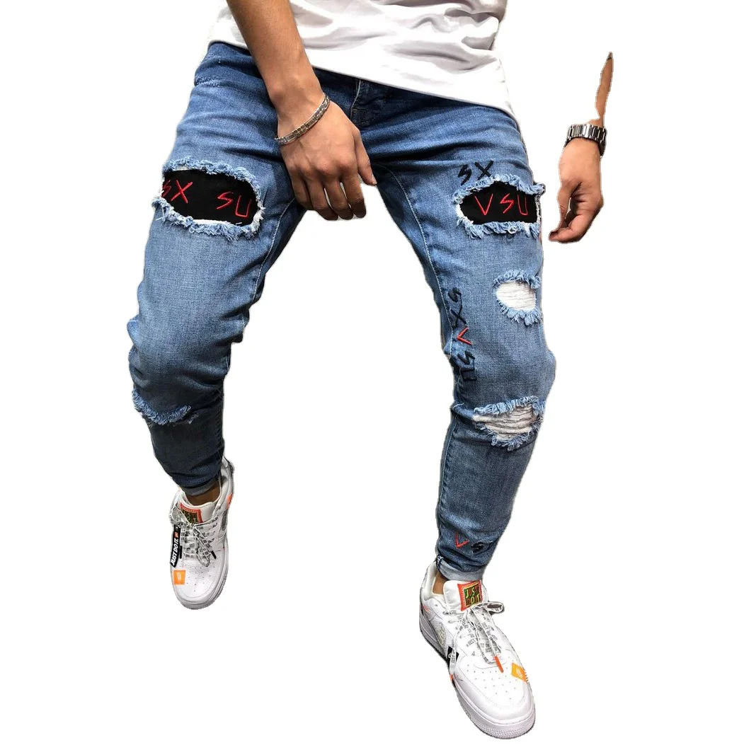 2021 popular high quality light blue patchwork jeans mens ripped patch embroidered Sky blue jeans trousers for male
2021 popular high quality light blue patchwork jeans mens ripped patch embroidered Sky blue jeans trousers for male
