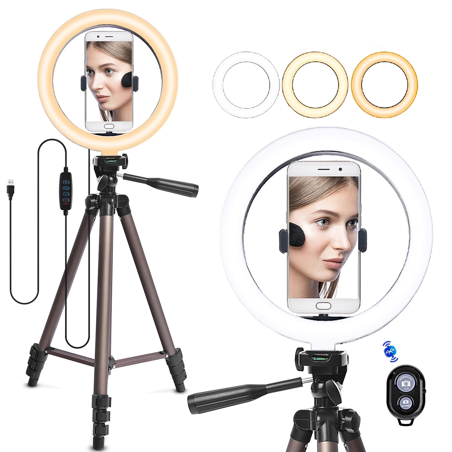 10 " Ring Light with 50" Extendable Tripod Stand LED ring lamp with tripod stand for Live Stream Makeup YouTube Video TikTok, Black
10 " Ring Light with 50" Extendable Tripod Stand LED ring lamp with tripod stand for Live Stream Makeup YouTube Video TikTok, Black