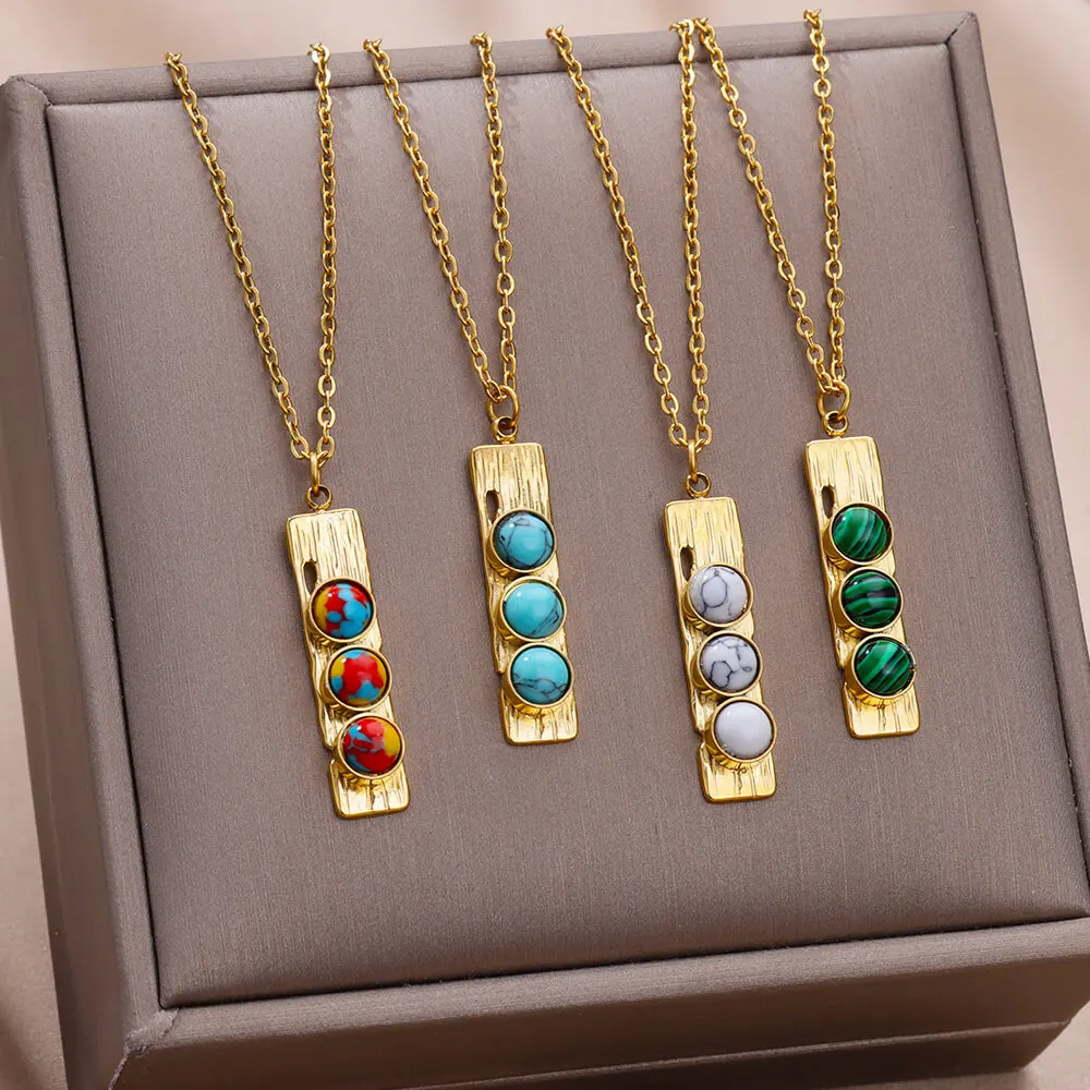 New Hammer pattern Square Pendant Necklace 18K Gold Plated Stainless Steel Necklace Turquoise Necklace For Women
New Hammer pattern Square Pendant Necklace 18K Gold Plated Stainless Steel Necklace Turquoise Necklace For Women