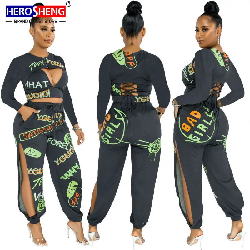 2021 Womens Sexy Bodyconn Jumpsuit Long Sleeeve Letter Printed Side Slit Wide Leg Leggings Ladies Jumpsuit One Piece
2021 Womens Sexy Bodyconn Jumpsuit Long Sleeeve Letter Printed Side Slit Wide Leg Leggings Ladies Jumpsuit One Piece