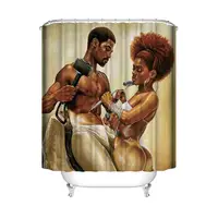 

Shower Curtain African Couple Lover Sculpture Art Oil Painting Bath Curtains 72" X 72" Waterproof Polyester Fabric Bathroom Deco