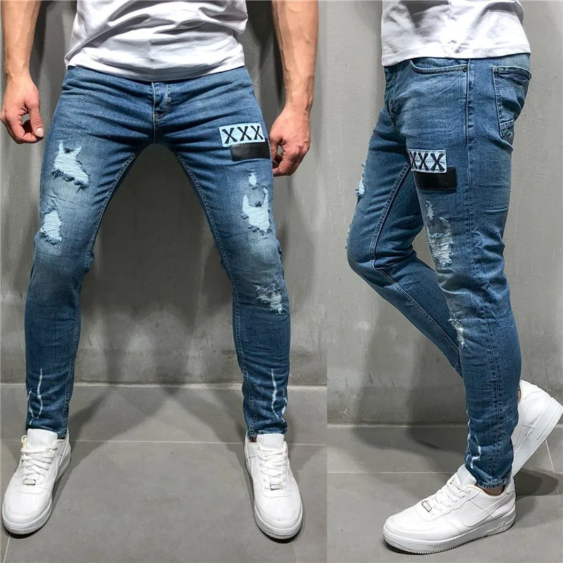 New Style Washed Mens Jeans Denim Slim Ripped Pants Men Black Badge Casual With Hole Plus Size Men'S Jeans, Blue
New Style Washed Mens Jeans Denim Slim Ripped Pants Men Black Badge Casual With Hole Plus Size Men'S Jeans, Blue