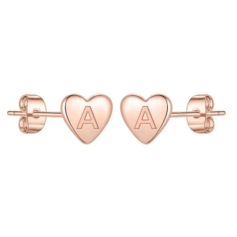 

2021 New Girls S925 Sterling Silver Post 14K Gold Plated Peach Heart Temperament Hypoallergenic Dainty Letter Earrings, Customized color