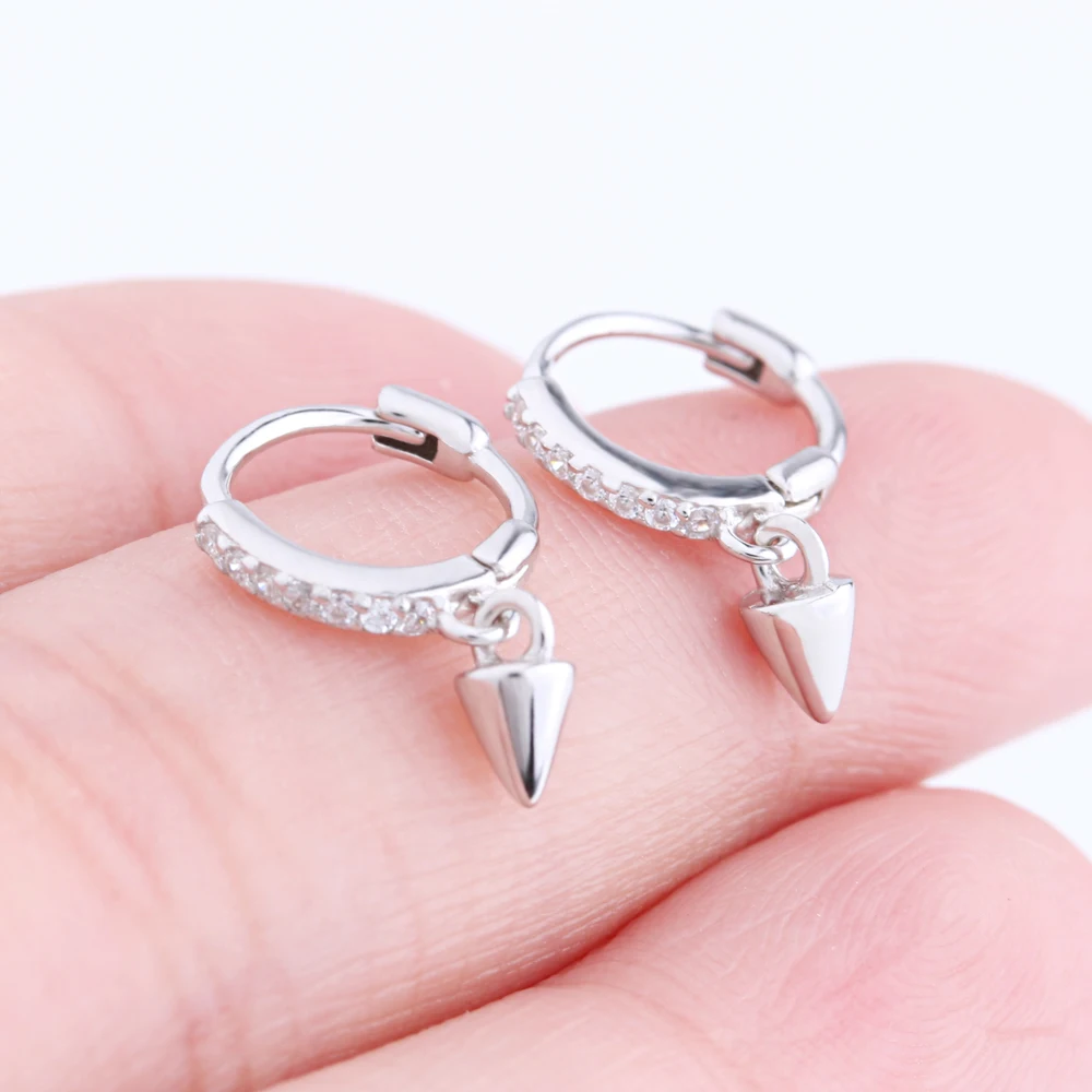 Dainty 925 Sterling Silver Earring Cone Drop Huggie Hoop Earrings 
Dainty 925 Sterling Silver Earring Cone Drop Huggie Hoop Earrings