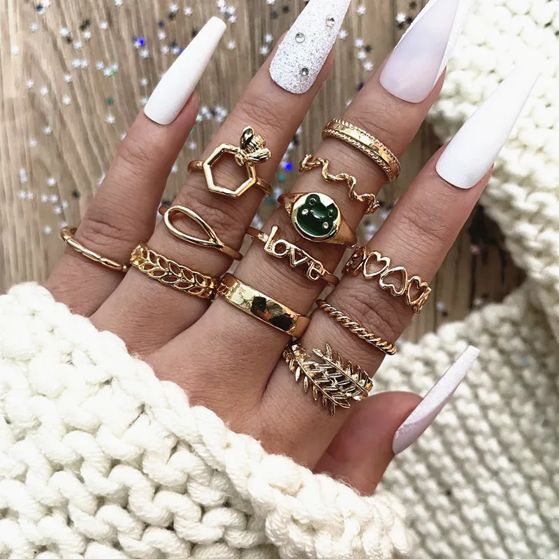 12 Pcs/Set Ladies Cute Frog Bee Hexagon Ring Exquisite Leaf Hollow Heart Shaped Ring Set Holiday Commemorative Jewelry, Gold
12 Pcs/Set Ladies Cute Frog Bee Hexagon Ring Exquisite Leaf Hollow Heart Shaped Ring Set Holiday Commemorative Jewelry, Gold