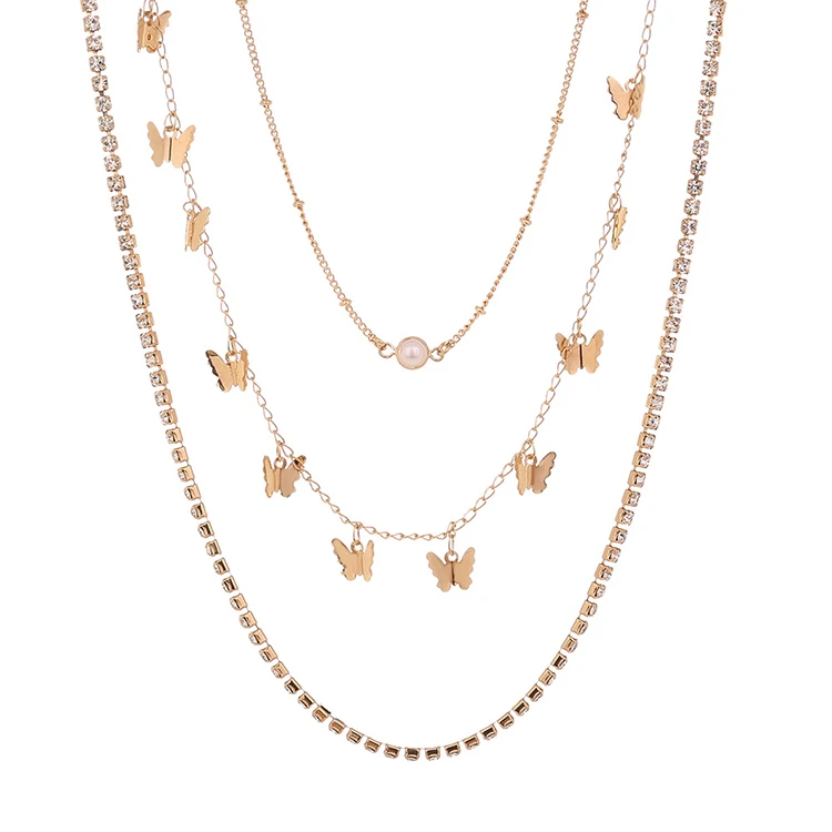 Hot simple fashion stainless steel butterfly necklace, European retro adjustable diamond multilayer necklace
Hot simple fashion stainless steel butterfly necklace, European retro adjustable diamond multilayer necklace