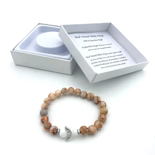 bracelet with angel wings and gift box Perfect for gift precious stone specification of Red veined white onyx
bracelet with angel wings and gift box Perfect for gift precious stone specification of Red veined white onyx