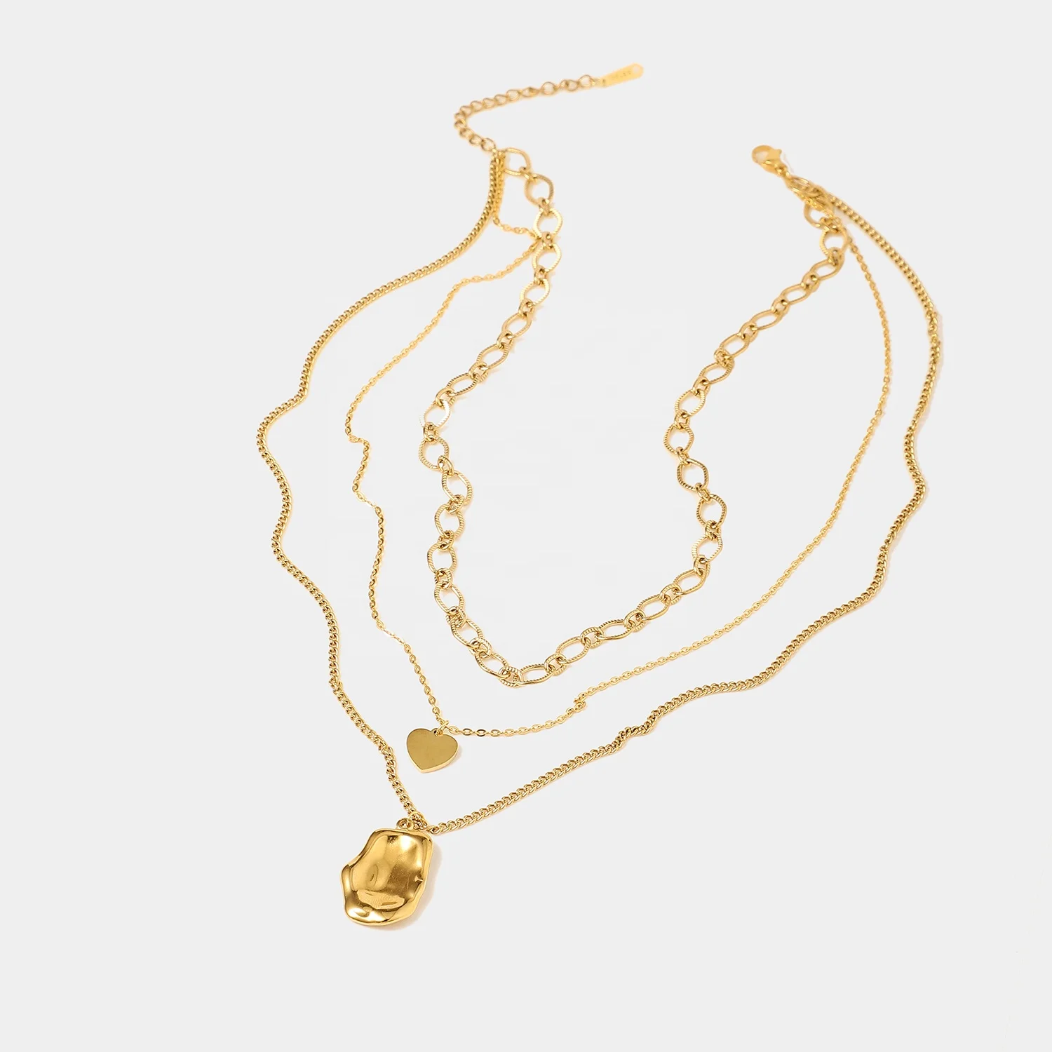 Fashion Jewelry Heart Disc Charm Irregular Geometric Neckalce 18K gold Plated stainless steel Three layered Necklace
Fashion Jewelry Heart Disc Charm Irregular Geometric Neckalce 18K gold Plated stainless steel Three layered Necklace