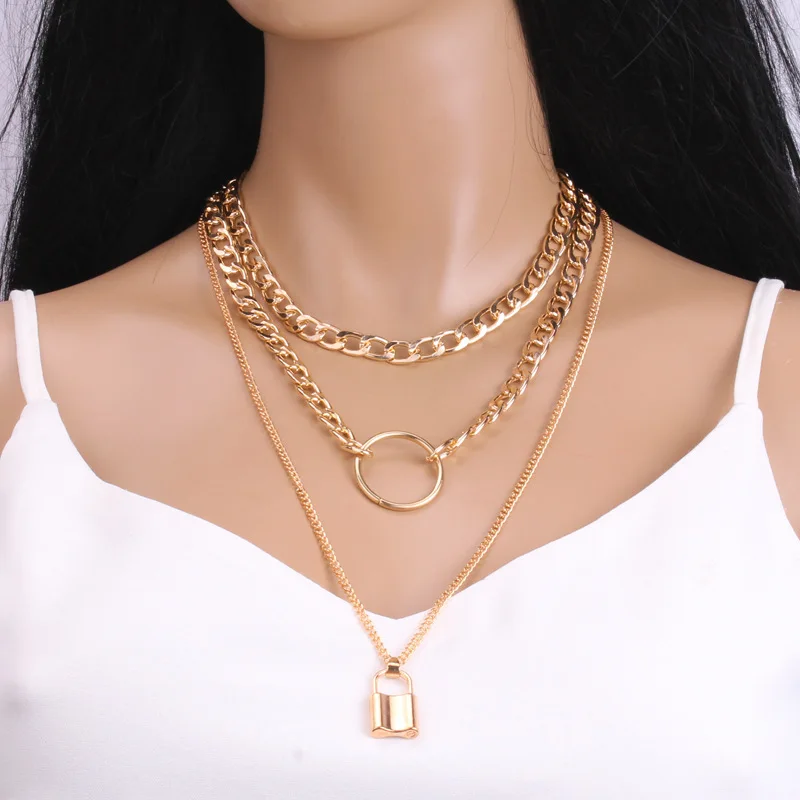Newest Fashion Jewelry 18k Gold Plated Large Circle Lock Pendant Necklace Multi Layer Cuban Chain Necklaces Women
Newest Fashion Jewelry 18k Gold Plated Large Circle Lock Pendant Necklace Multi Layer Cuban Chain Necklaces Women