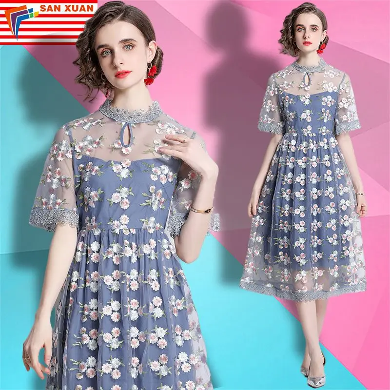 arrivals 2022 spring new mid-length embroidered foreign style round neck short-sleeved temperament fashion slim dress, Pink
arrivals 2022 spring new mid-length embroidered foreign style round neck short-sleeved temperament fashion slim dress, Pink