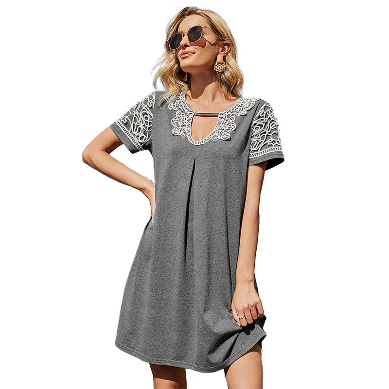 Wholesale 2021 Summer Women Casual T Shirt Dress V Neck Short Sleeve A Line Embroidery Mini Dress
Wholesale 2021 Summer Women Casual T Shirt Dress V Neck Short Sleeve A Line Embroidery Mini Dress