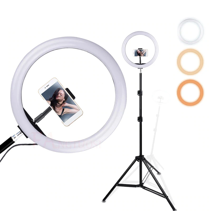 Adjustable 3 Color 12 Inch LED Ring Photo Light With Tripod And Phone Holder for Youtube Selfie Make Up
Adjustable 3 Color 12 Inch LED Ring Photo Light With Tripod And Phone Holder for Youtube Selfie Make Up
