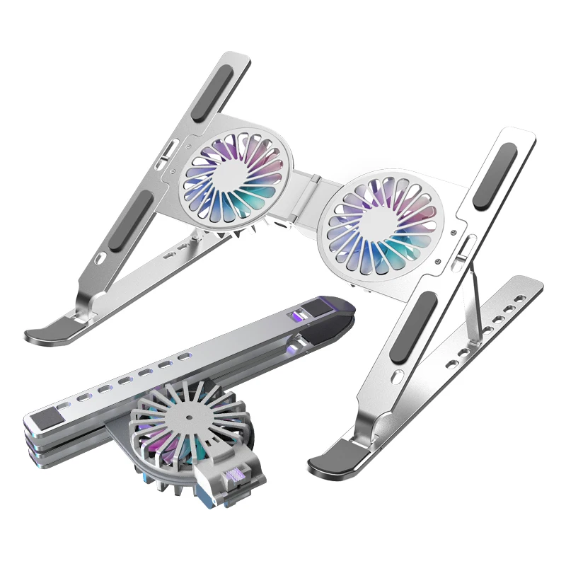 World Premiere Portable Foldable LED RGB Fan 7 Levels Adjustable Aluminum Laptop Stand Laptop Cooling Pad with Cooling Fan
World Premiere Portable Foldable LED RGB Fan 7 Levels Adjustable Aluminum Laptop Stand Laptop Cooling Pad with Cooling Fan