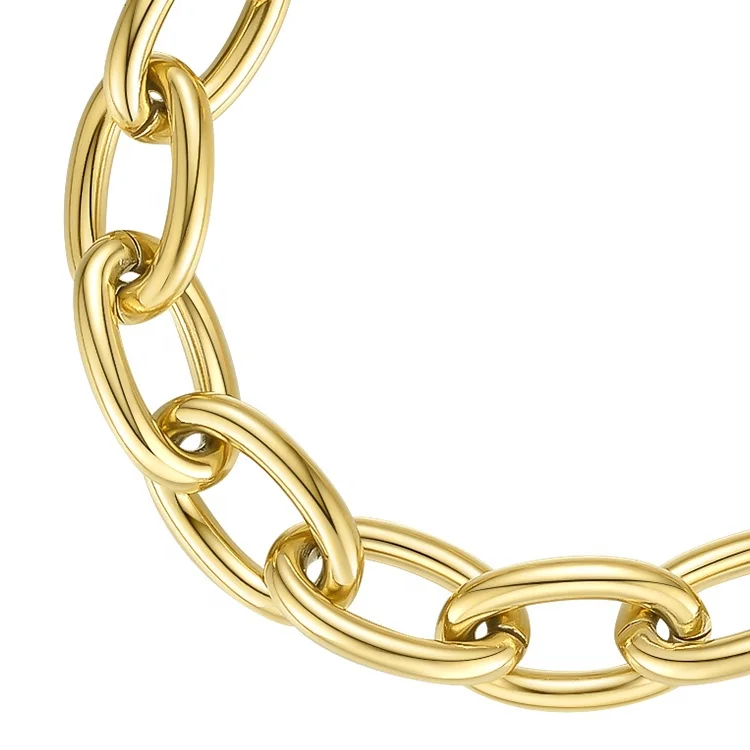 14K Gold Plated Stainless Steel Jewelry Oval Chain Link OT Buckle Accessories Bracelets B202187