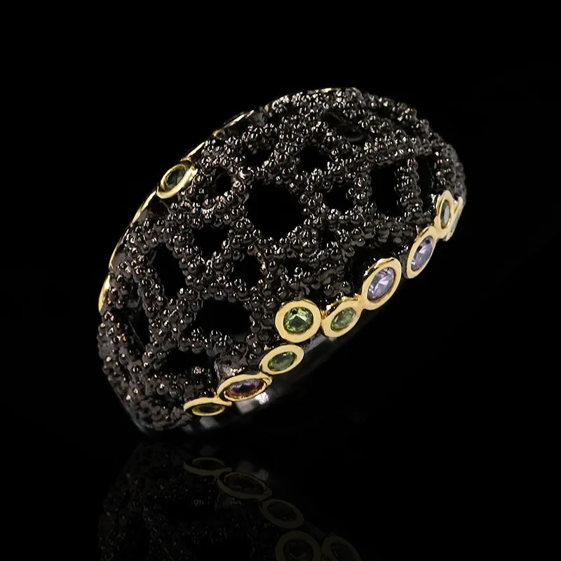 Fashion Jewelry KYRA01188 Flower Shape Antique Gold Plated Colorful 3A Zircon Ring for women, Black
Fashion Jewelry KYRA01188 Flower Shape Antique Gold Plated Colorful 3A Zircon Ring for women, Black