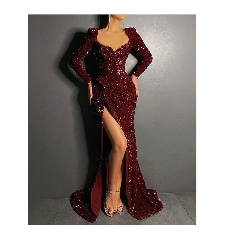 Burgundy Sequin V Neck Long Sleeve Split Mermaid Plus Size 2 XL Evening Dress, Picture
Burgundy Sequin V Neck Long Sleeve Split Mermaid Plus Size 2 XL Evening Dress, Picture