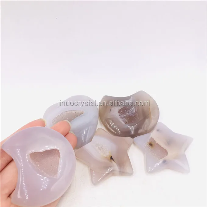 healing agate geode crystal carving moon/heart/star for gifts