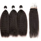10a Top Quality Bundles with closure Kinky Straight Brazilian Human Hair Bundles for black women