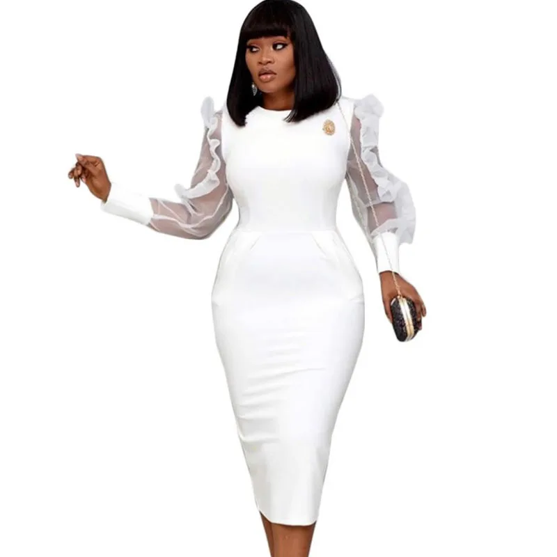 African office mesh gauze long-sleeved high-waist white plus size dress women african fashion
African office mesh gauze long-sleeved high-waist white plus size dress women african fashion