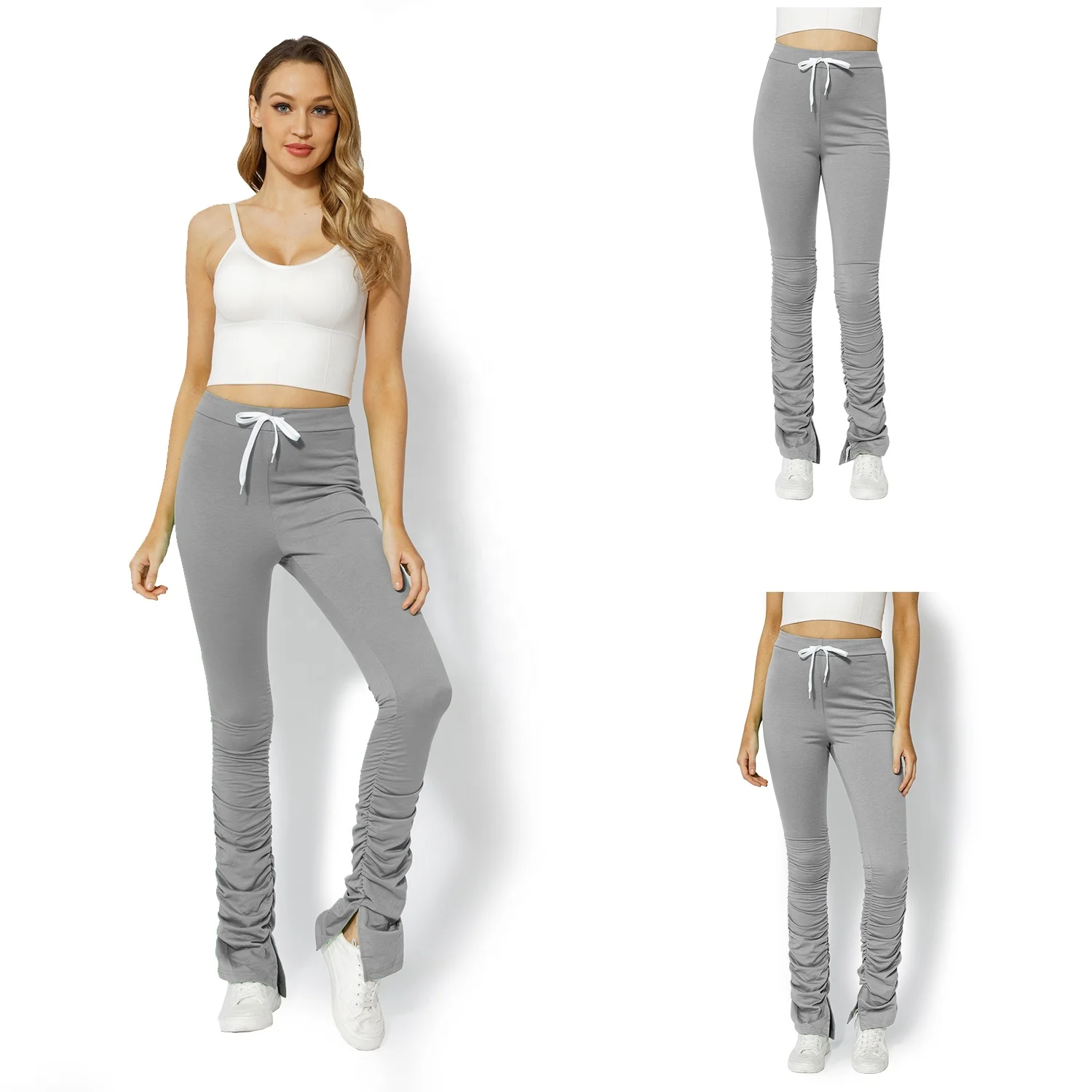 NEW Fashion Women Mid Waist Drawstring Tie Pleated Stacked Leggings Flared Pants, White, yellow, gray, green, black, pink, blue
NEW Fashion Women Mid Waist Drawstring Tie Pleated Stacked Leggings Flared Pants, White, yellow, gray, green, black, pink, blue