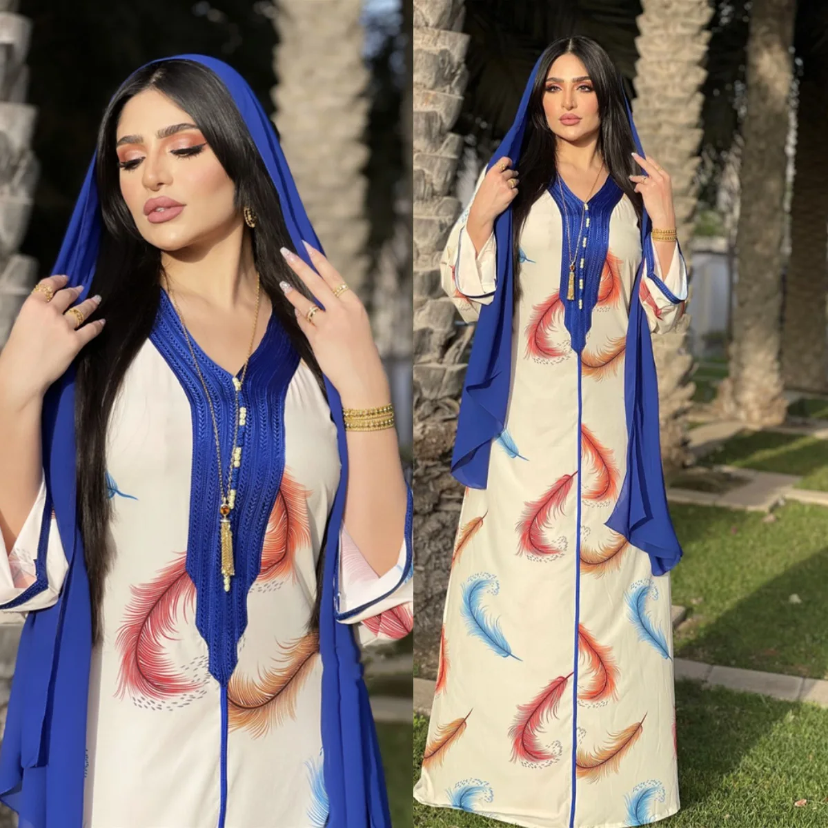 IDS new satin dresses muslim printed robe abaya women muslim dress long dress muslim, White
IDS new satin dresses muslim printed robe abaya women muslim dress long dress muslim, White
