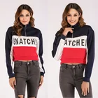 2019 Fall Clothing For Women Stand-up Collar 100% Cotton Hoodie Letter Custom Print Long Sleeve Crop Zip Hoodie