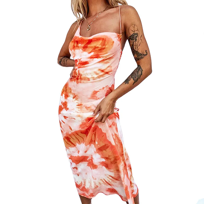 Summer new sexy open back elastic waist long dresses tie-dye milk silk lace suspender dress
Summer new sexy open back elastic waist long dresses tie-dye milk silk lace suspender dress