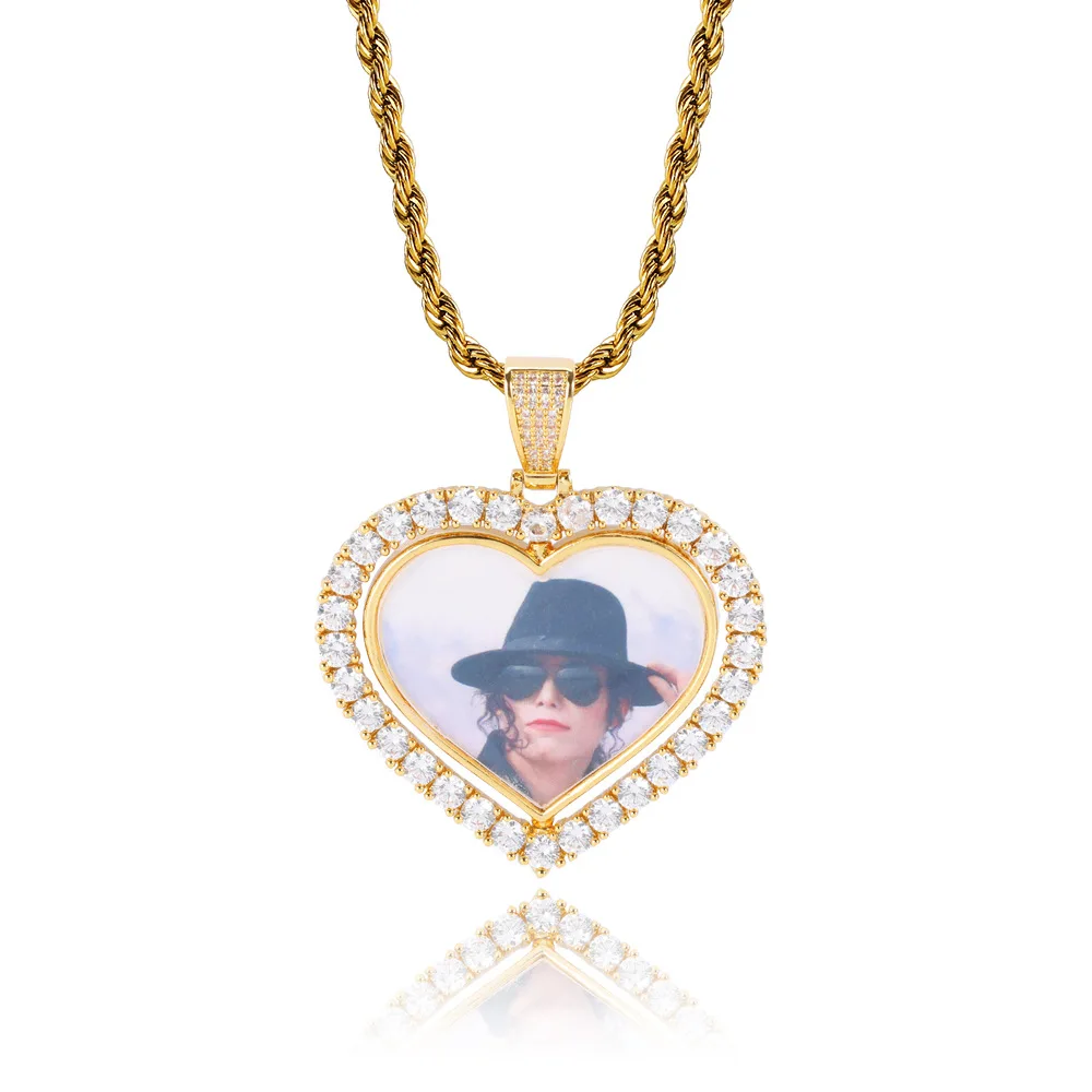 XuQian hip hop rotatable double sided Heart shaped photo custom zircon pendant commemorative necklace with free twist chain, Gold and silver plated
XuQian hip hop rotatable double sided Heart shaped photo custom zircon pendant commemorative necklace with free twist chain, Gold and silver plated