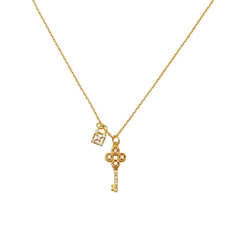 anniversary present vintage jewelry delicate 925 Silver gold plated zircon slightly inlaid key lock pendant necklace for women
anniversary present vintage jewelry delicate 925 Silver gold plated zircon slightly inlaid key lock pendant necklace for women
