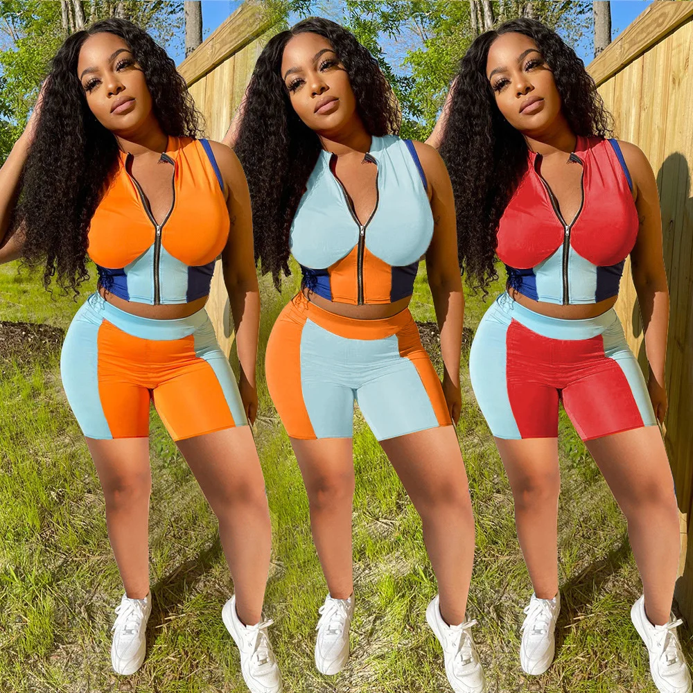 New Fashion Lady Color Splice Block Tracksuit Woman Sport Clothes Running Jogging Workout Zipper Two Piece Short Set, 3 colors
New Fashion Lady Color Splice Block Tracksuit Woman Sport Clothes Running Jogging Workout Zipper Two Piece Short Set, 3 colors