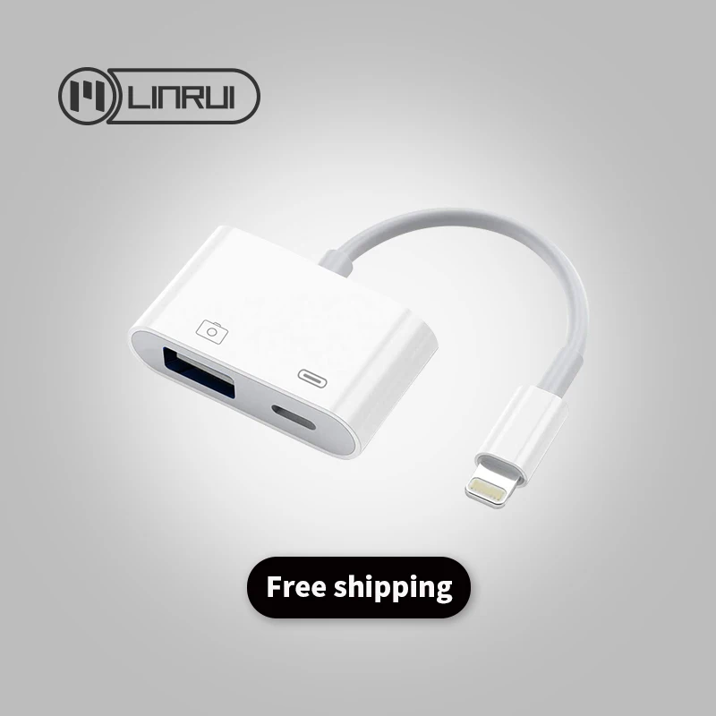 

Free shipping 2 in 1 Lightning to USB2.0 Digital Camera reader OTG Date Connector Cable Adapter For iPad