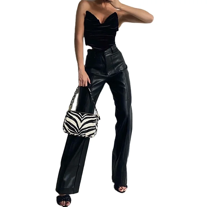 Fashion Long High Waist Black PU Leather Wide Leg Trousers Sexy Women Trousers Leather Pant
Fashion Long High Waist Black PU Leather Wide Leg Trousers Sexy Women Trousers Leather Pant