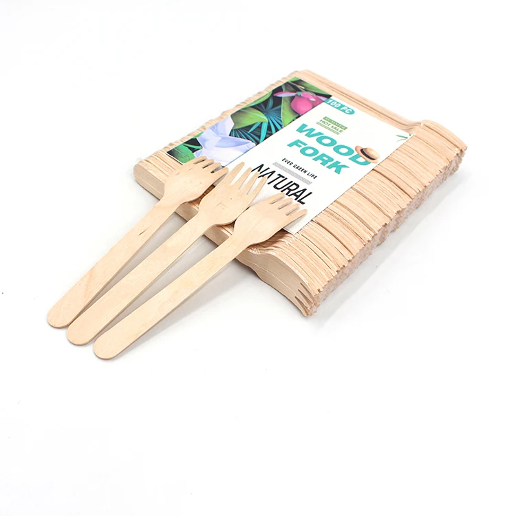 100pcs/bag wholesale food grade wooden fork with custom logo